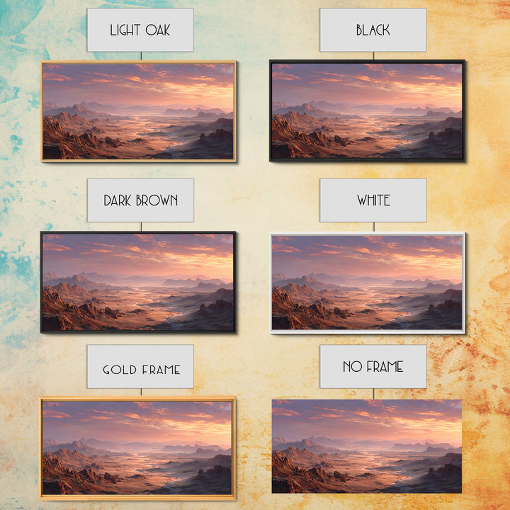 Expansive Desert Canyon Landscape With Warm Sunset Glow Moody Wall Art Framed Canvas Print Suitable For Living Room Decor