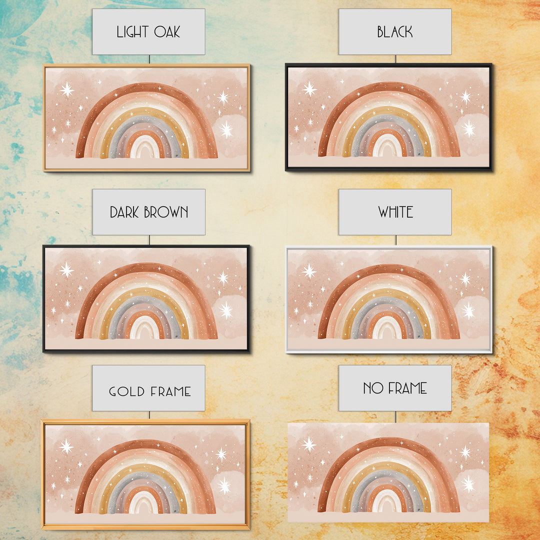 Starry Watercolor Rainbow Wall Art, Pastel Nursery Decor, Kids Room Wall Art, Boho Prints, Baby Shower Gift, Framed Canvas Print