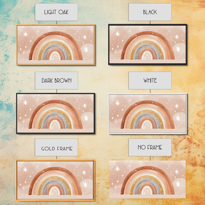 Starry Watercolor Rainbow Wall Art, Pastel Nursery Decor, Kids Room Wall Art, Boho Prints, Baby Shower Gift, Framed Canvas Print