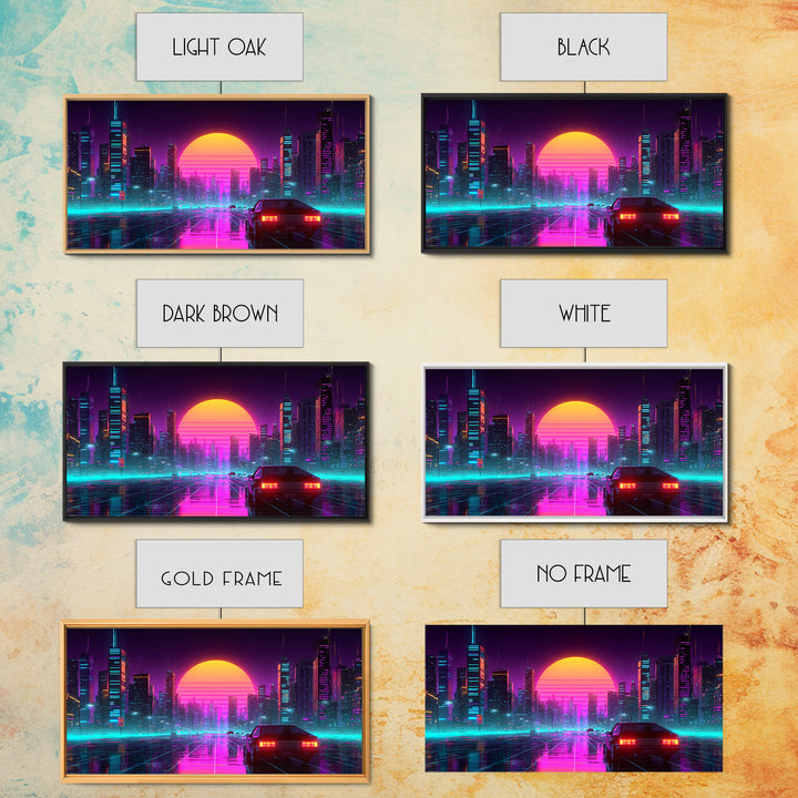 Vibrant Futuristic Cityscape Neon Lights Digital Artwork Modern Wall Art Canvas Print For Urban Living Room Decor