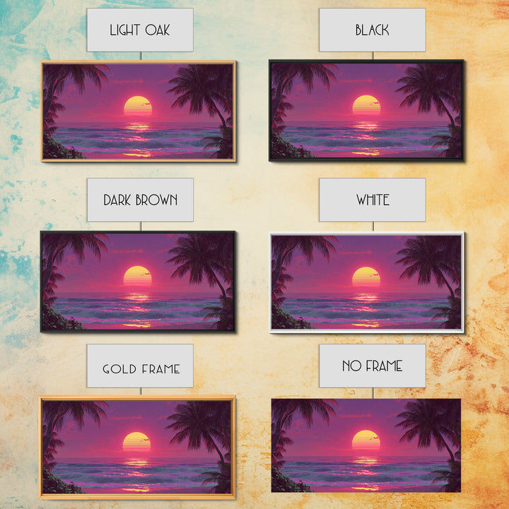 Tropical Beach Sunset With Palm Trees Vibrant Coastal Wall Art Canvas Print For Home Decor And Tropical Beach House
