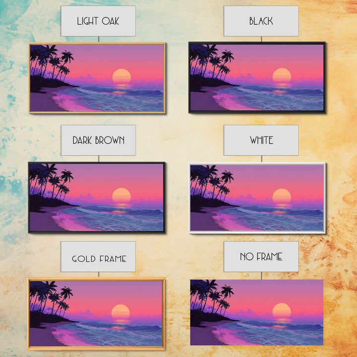 Bright Sunset Seaside Beach Landscape Digital Painting Large Wall Art For Living Room Decor Canvas Print
