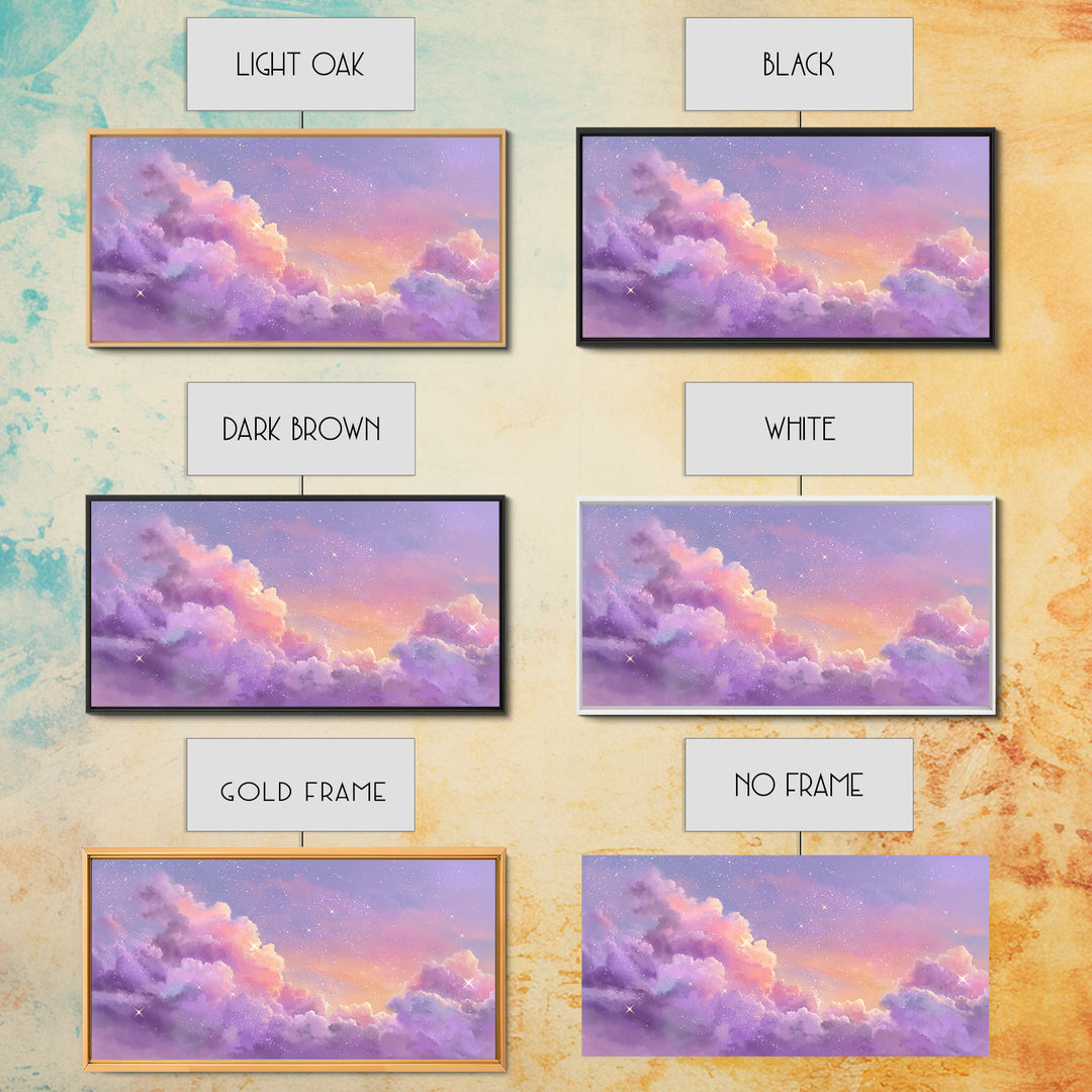Purple Starry Clouds At Sunset Canvas Print, Dreamy Celestial Wall Decor, Pastel Sky Bedroom Art, Whimsical Room Decor Gift