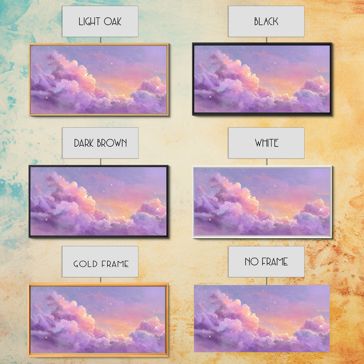 Purple Starry Clouds At Sunset Canvas Print, Dreamy Celestial Wall Decor, Pastel Sky Bedroom Art, Whimsical Room Decor Gift