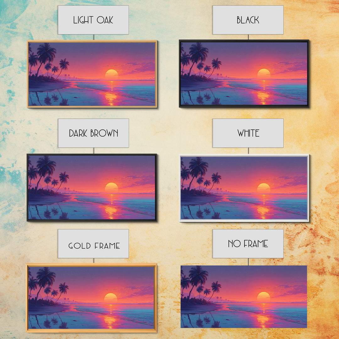 Serene Sunset Tropical Beach Landscape Digital Painting Large Wall Art For Living Room Framed Canvas