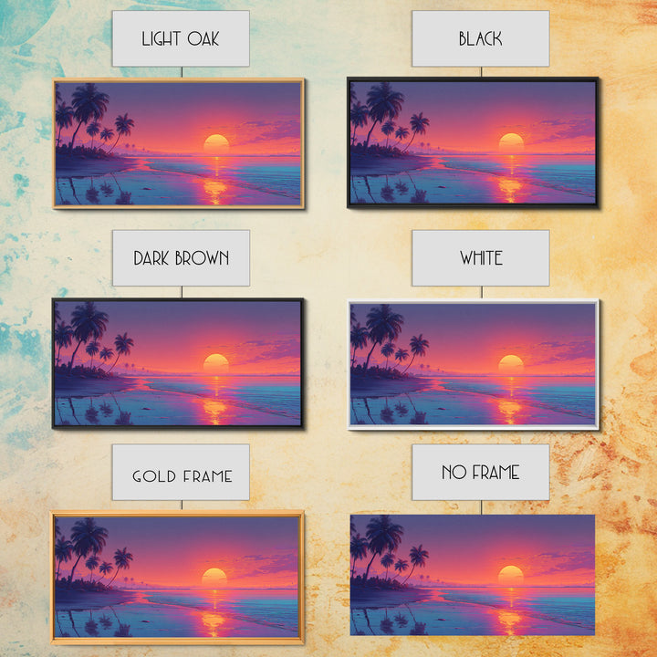 Serene Sunset Tropical Beach Landscape Digital Painting Large Wall Art For Living Room Framed Canvas