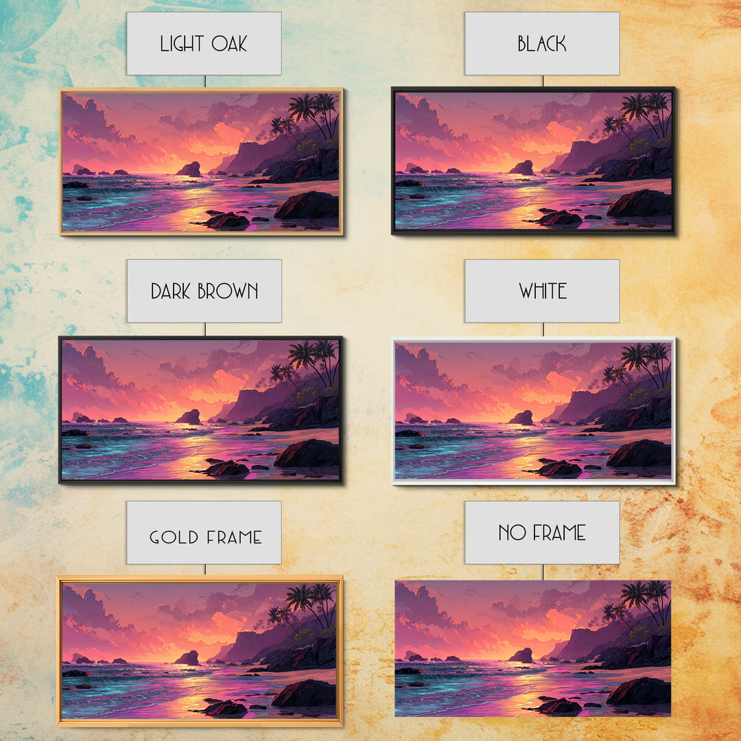 Colorful Sunset Coastal Landscape Canvas Print Vibrant Seascape Wall Art Modern Beach Home Decor
