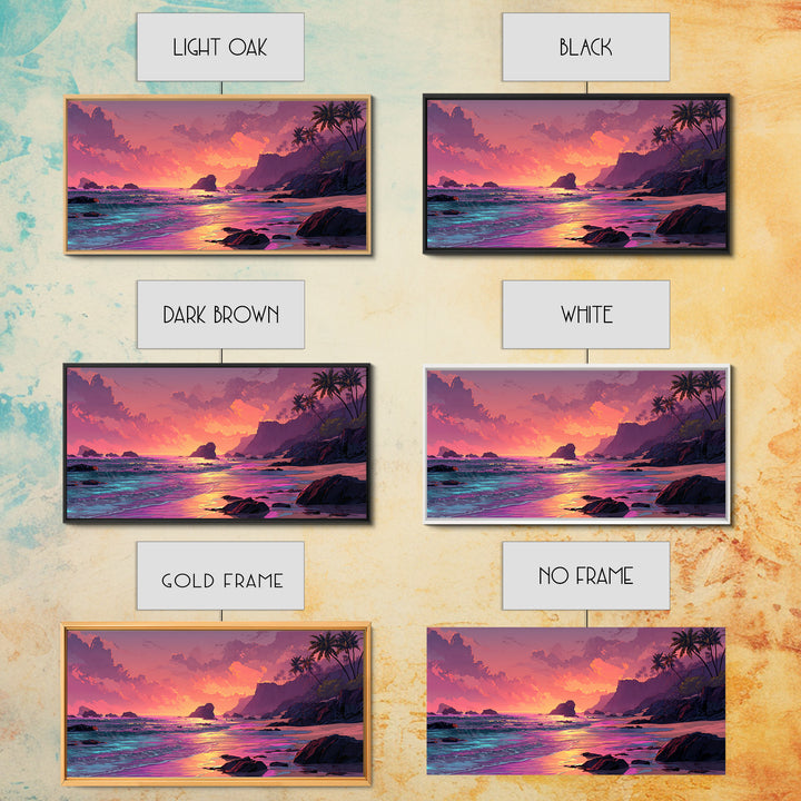 Colorful Sunset Coastal Landscape Canvas Print Vibrant Seascape Wall Art Modern Beach Home Decor