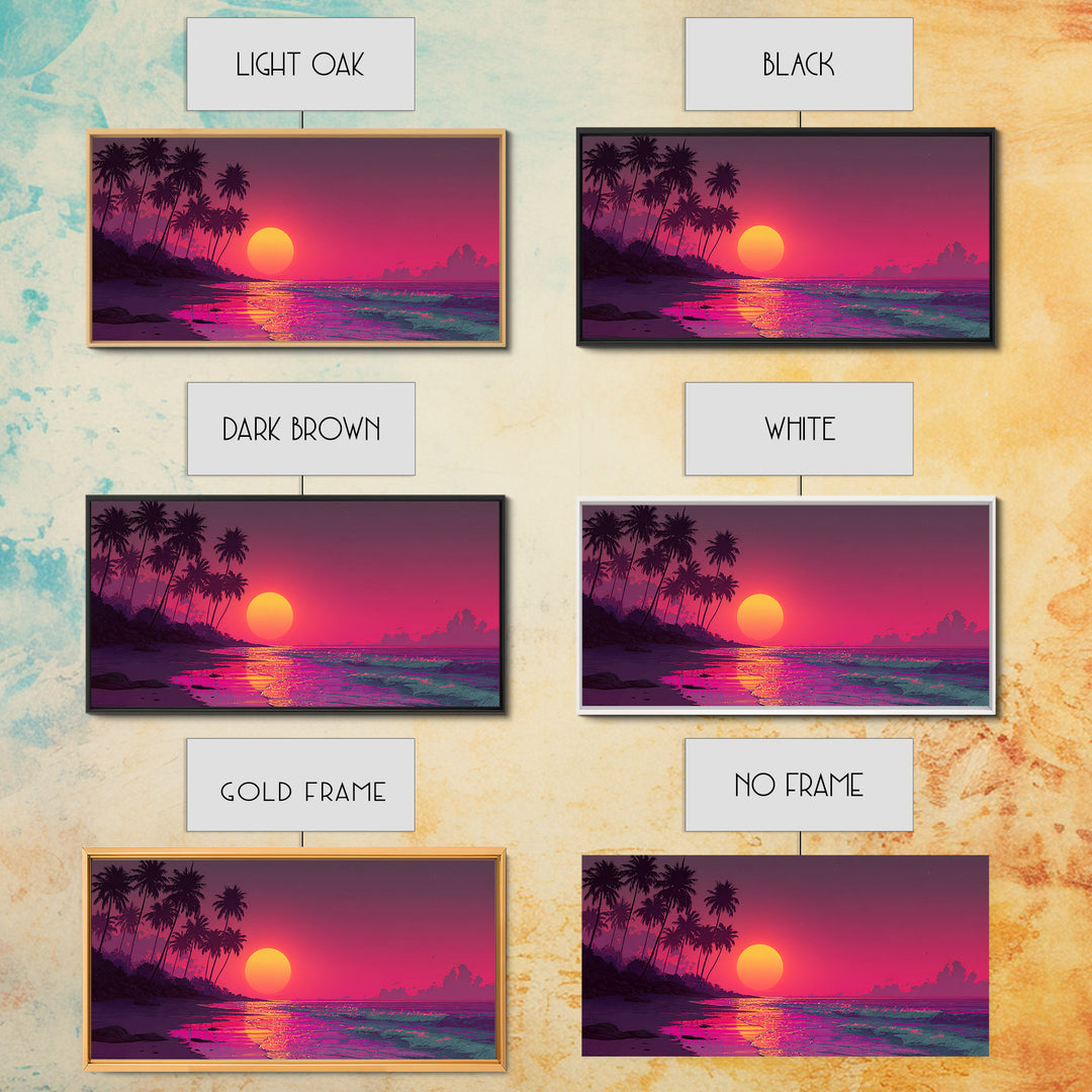 Vibrant Tropical Sunset Over Ocean With Palm Trees Canvas Print Coastal Wall Art Large Contemporary Wall Art For Beach House
