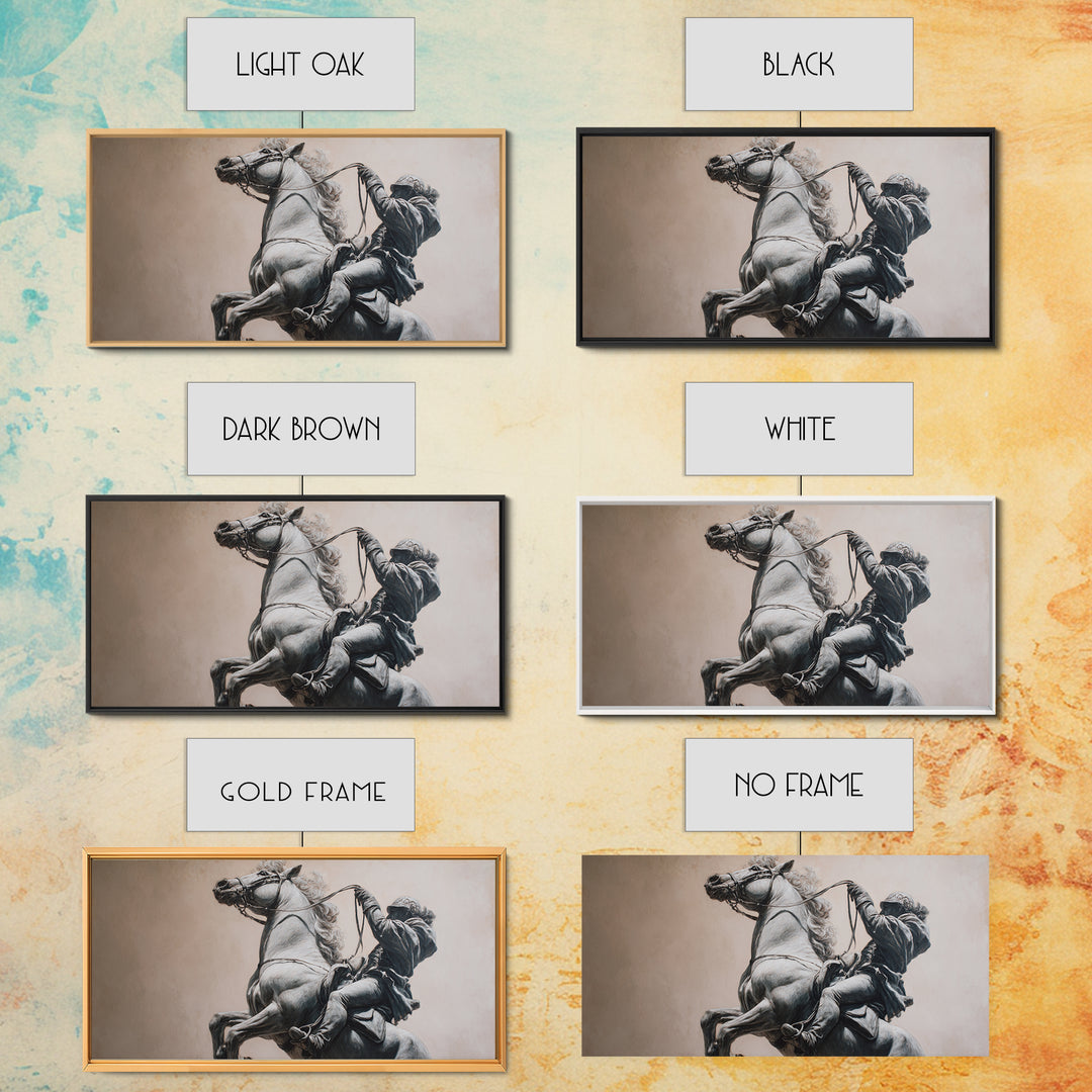 Rearing Horse And Rider Wall Art, Black And White Equestrian Print, Western Warrior Decor, Masculine Office Gift For Him