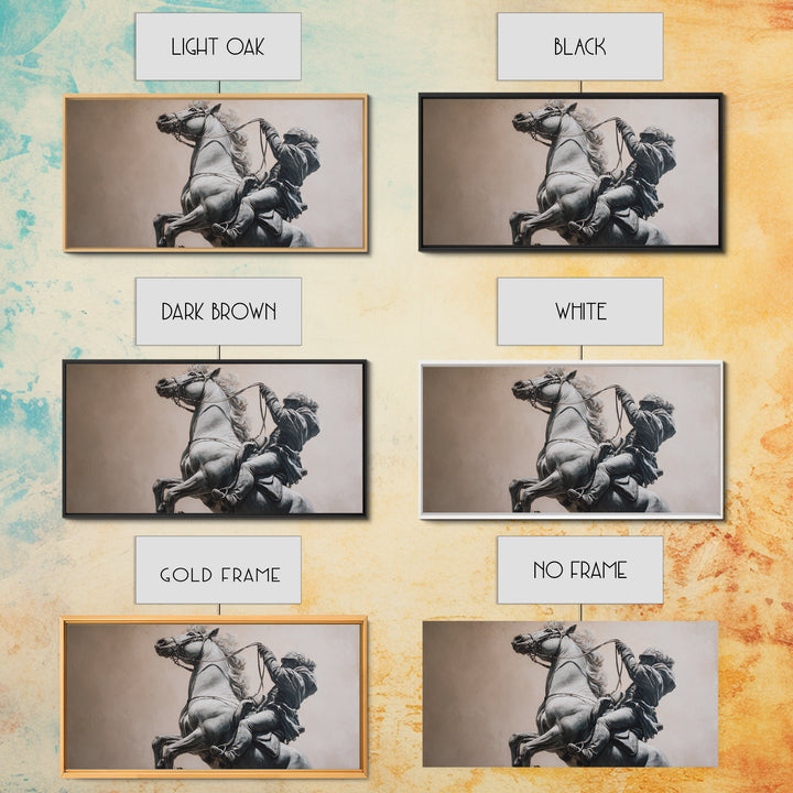 Rearing Horse And Rider Wall Art, Black And White Equestrian Print, Western Warrior Decor, Masculine Office Gift For Him