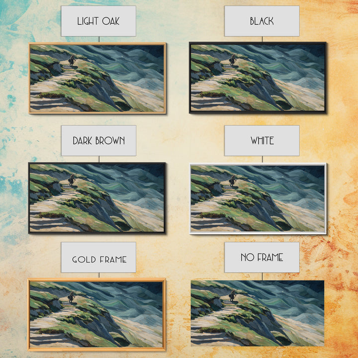 Rider On Mountain Path In Textured Hills Wall Art, Impressionist Landscape Canvas Print, Rustic Nature Decor, Home Decor