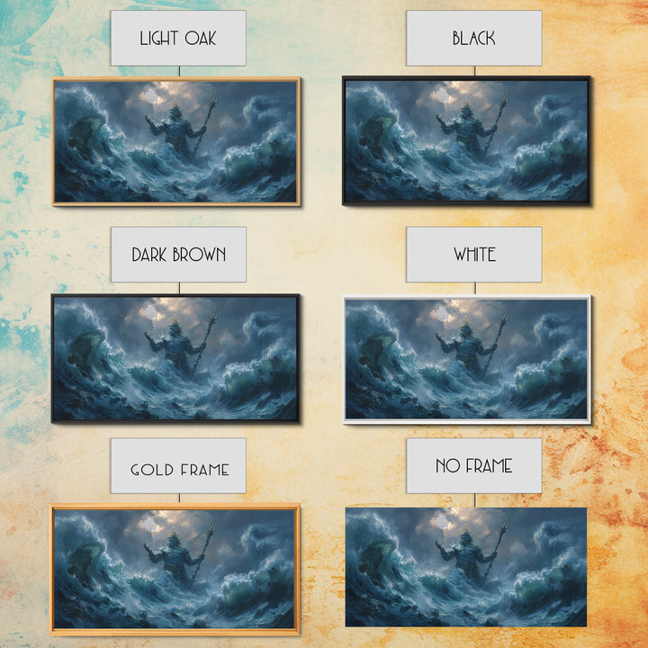 Majestic Mythical Ocean God Painting Wall Art Canvas Print For Coastal Rustic Home Decor And Living Room