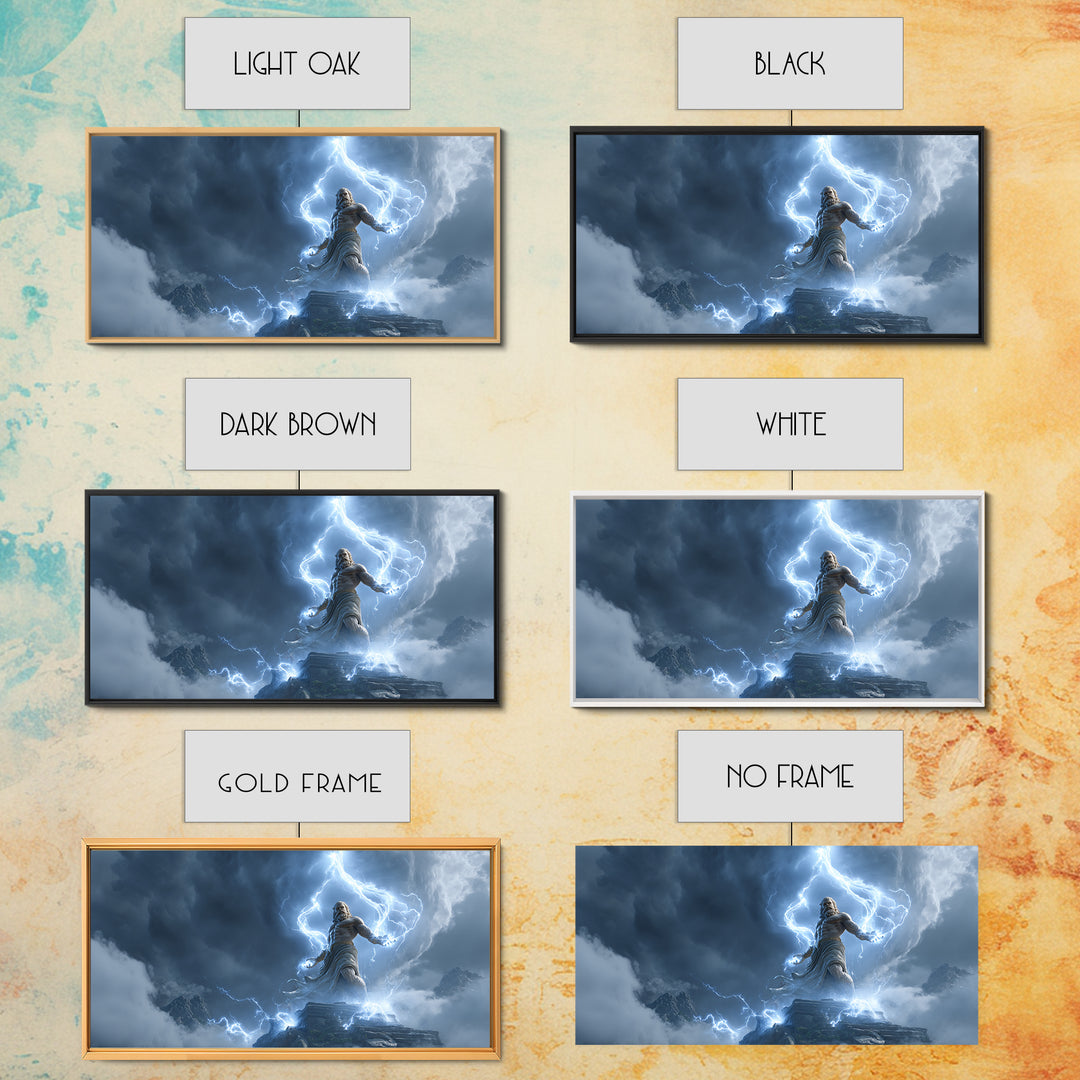 Powerful Zeus Lightning Storm Fantasy Wall Art Framed Canvas Print Mythological Art Home Decor