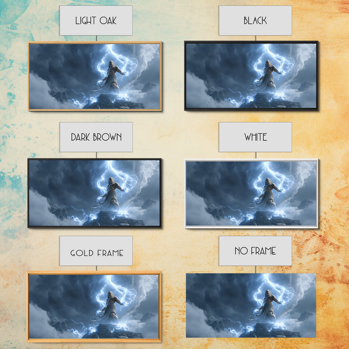 Powerful Zeus Lightning Storm Fantasy Wall Art Framed Canvas Print Mythological Art Home Decor