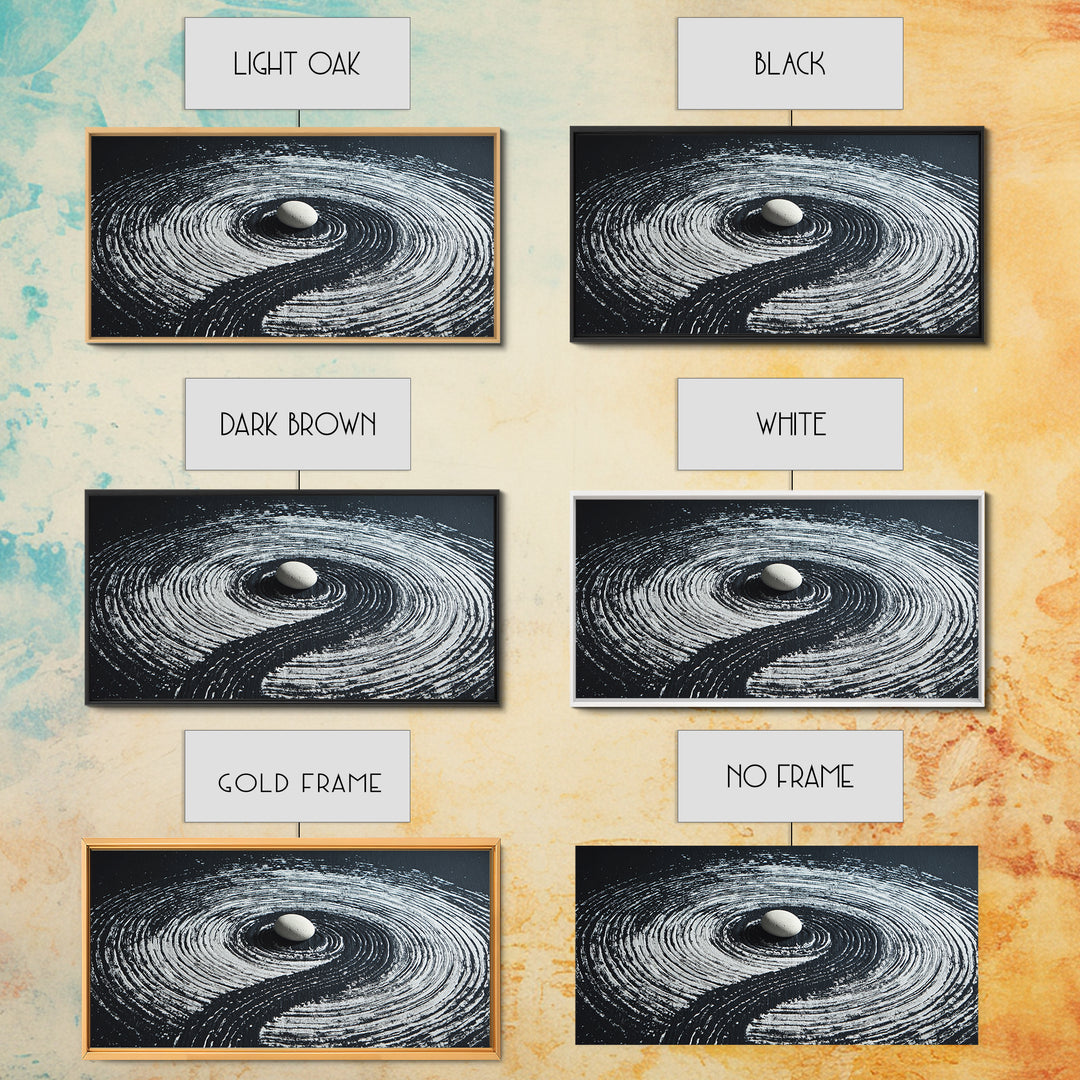 Zen Garden White Stone With Spiral Raked Sand Minimalist Black And White Wall Art Canvas Print