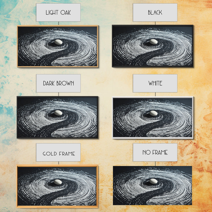 Zen Garden White Stone With Spiral Raked Sand Minimalist Black And White Wall Art Canvas Print
