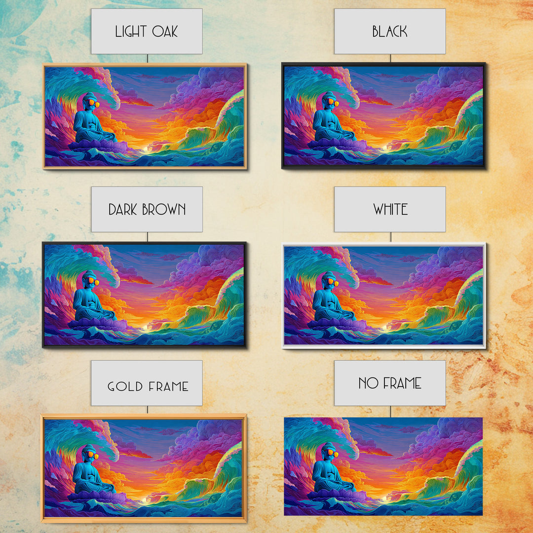 Vibrant Ocean Waves And Blue Buddha Sunset Landscape Wall Art Canvas Print For Relaxing Home Decor And Living Room