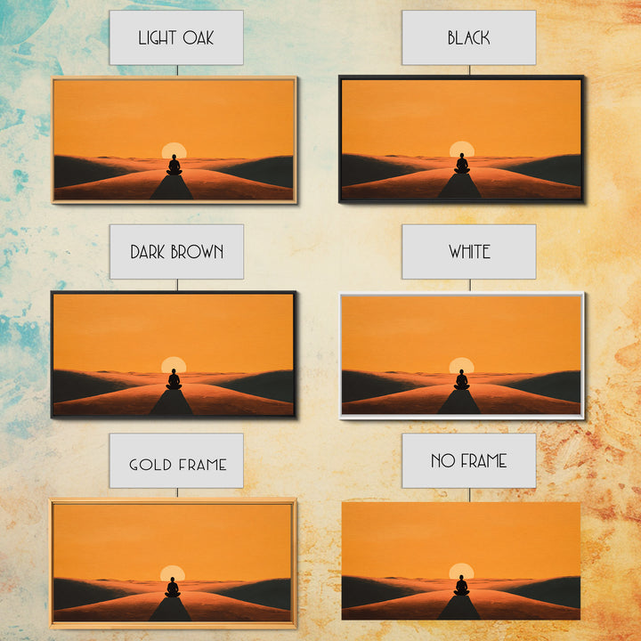 Meditative Silhouette On Warm Sunset Dunes Minimalist Wall Art Canvas Print For Relaxing Home Décor