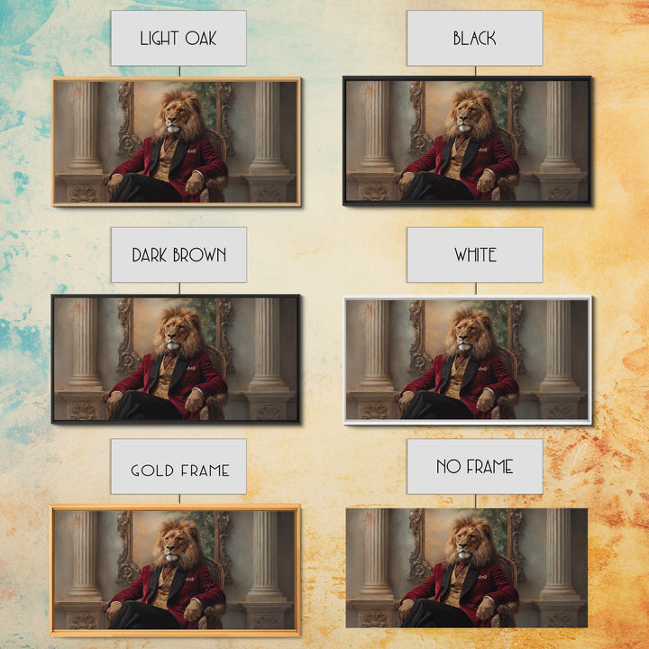 Lion King In Red Velvet Suit Canvas Print, Regal Animal Wall Art, Victorian Portrait, Masculine Office Decor, Gift For Him
