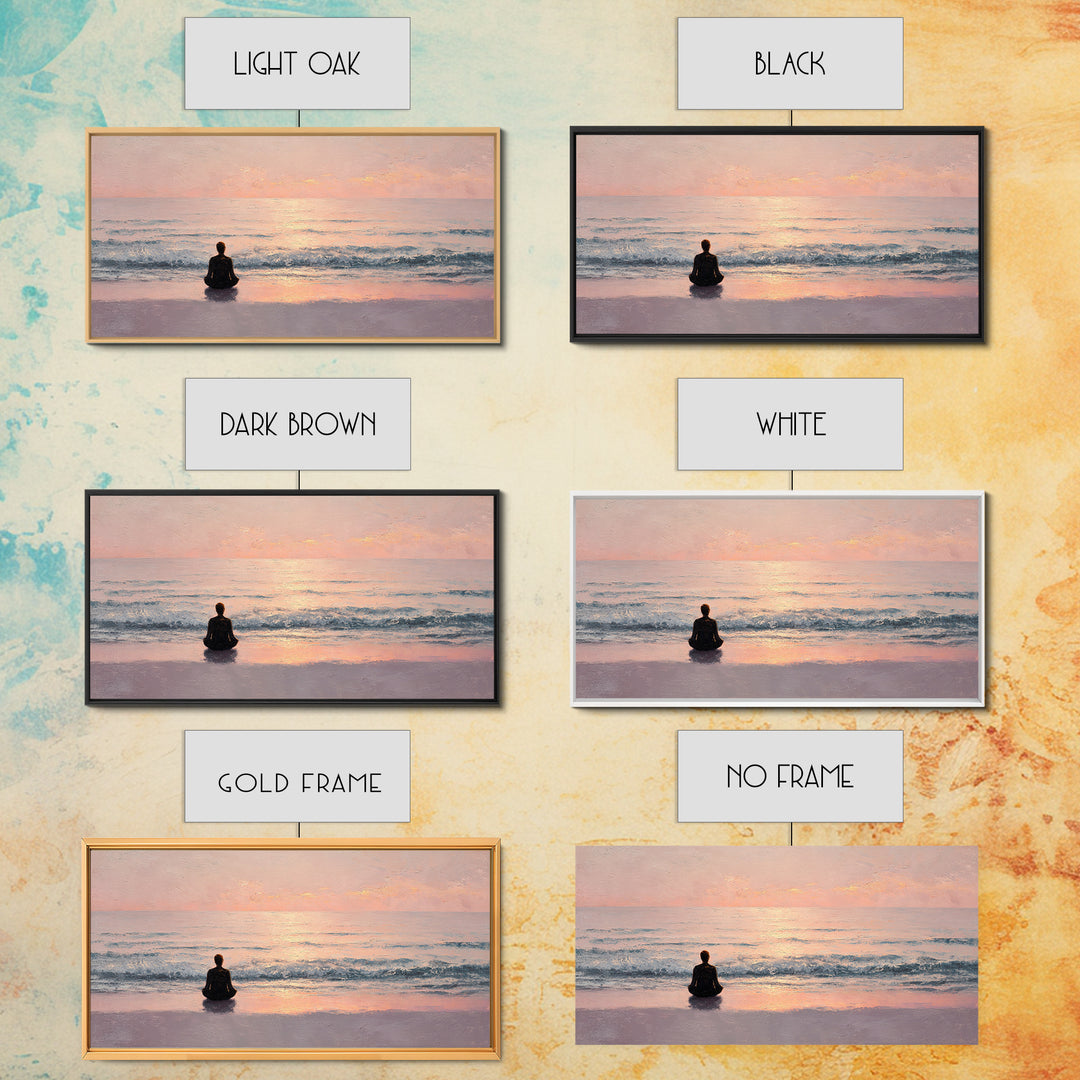 Serene Meditation Silhouette Beach Sunrise Wall Art Canvas Print For Relaxing Bedroom Decor Modern Wall Art