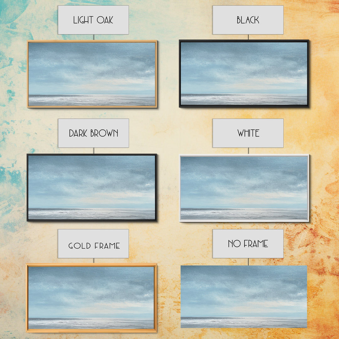 Tranquil Seascape Oil Painting With Soft Blue Sky And Ocean Horizon Peaceful Wall Art Canvas Print