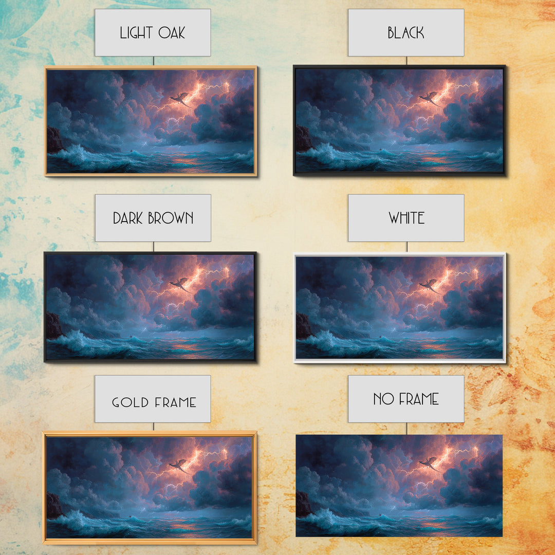 Stormy Ocean Dragon And Lightning Wall Art, Fantasy Seascape, Nautical Decor, Coastal Wall Art, Dramatic Fine Art Print, Home Decor