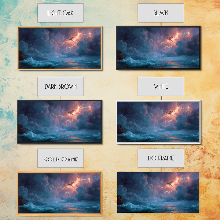 Stormy Ocean Dragon And Lightning Wall Art, Fantasy Seascape, Nautical Decor, Coastal Wall Art, Dramatic Fine Art Print, Home Decor