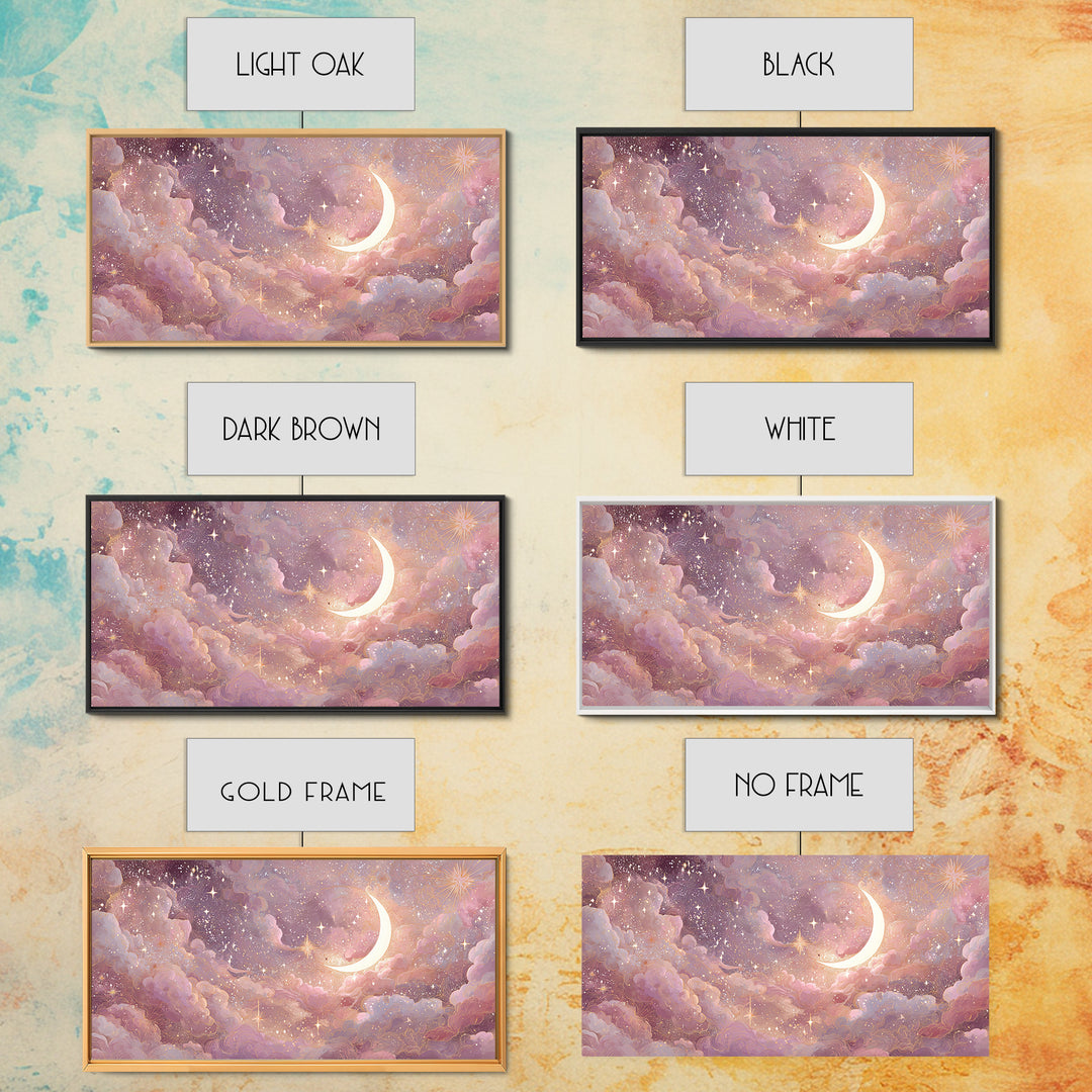 Pastel Crescent Moon And Starry Cloud Wall Art, Celestial Art Print, Whimsigoth Decor, Nursery Room Wall Decor, Gift For Her
