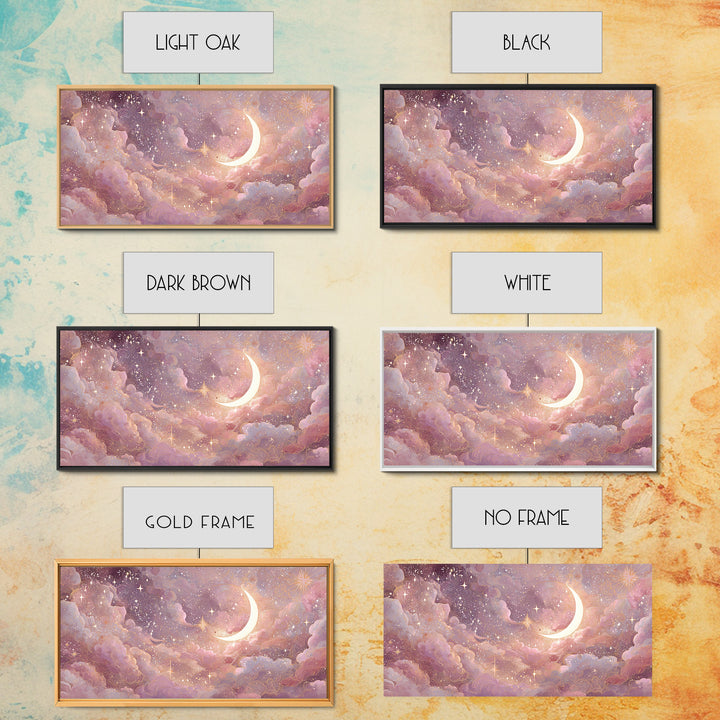 Pastel Crescent Moon And Starry Cloud Wall Art, Celestial Art Print, Whimsigoth Decor, Nursery Room Wall Decor, Gift For Her