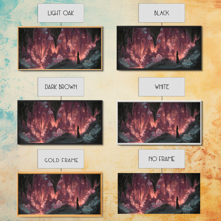 Glowing Crystal Mushroom Cave Wall Art, Magical Fantasy Canvas Print, Ethereal Decor, Whimsical Art, Goblincore Home Decor