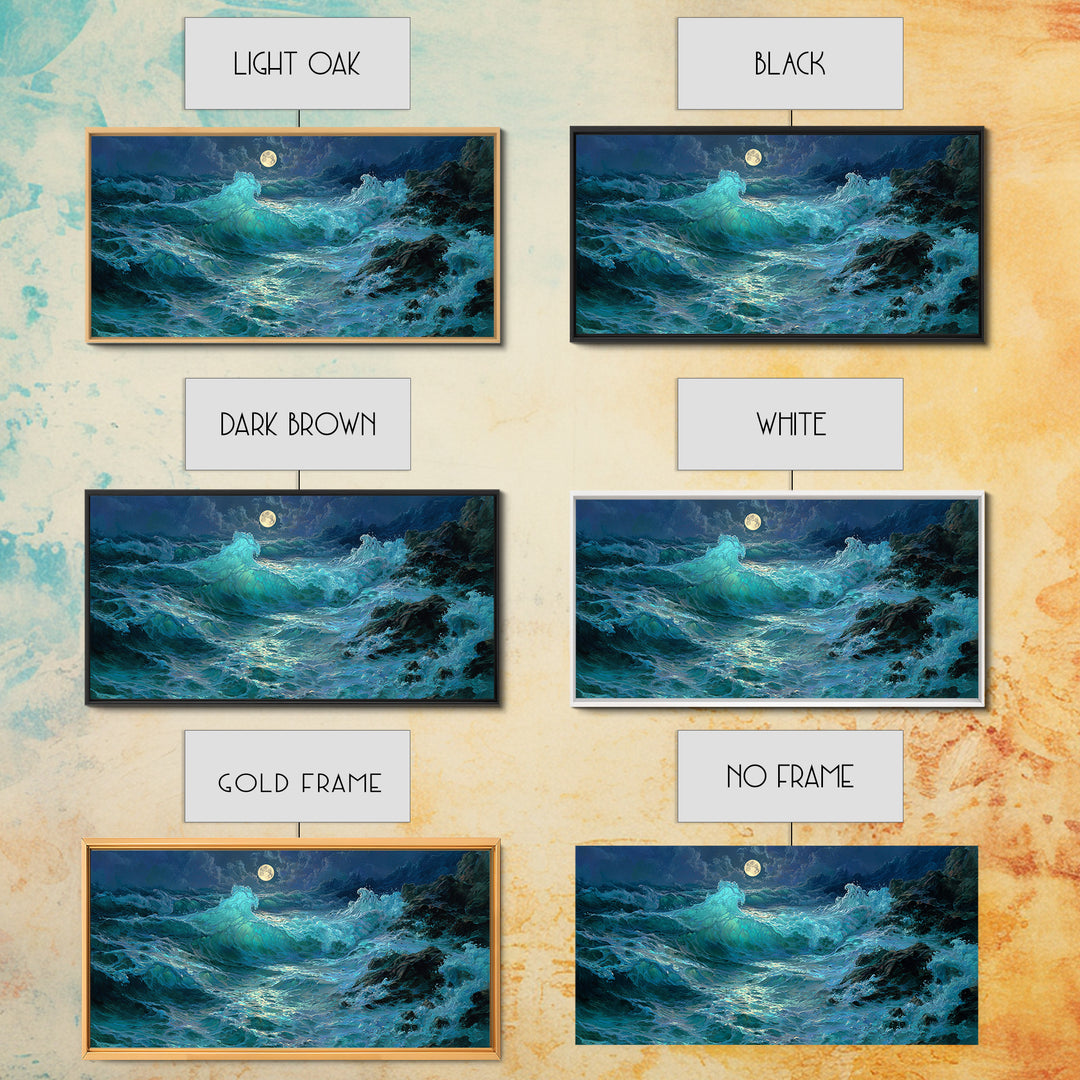 Moonlit Turquoise Ocean Waves Canvas Print, Coastal Wall Art, Seascape Painting, Nautical Decor, Moody Beach House Gift Idea