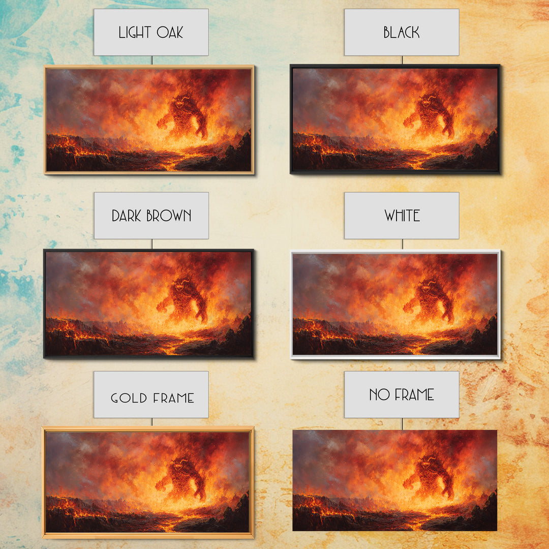 Fiery Lava Titan Fantasy Wall Art, Dark Fantasy Canvas Print, Volcanic Monster Poster, Gaming Room Decor, Gift For Him, Large Art