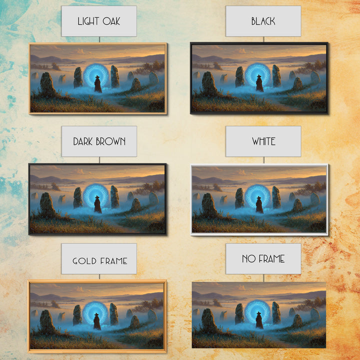 Mystic Portal Stone Circle Canvas Print, Blue Magical Landscape Wall Art, Fantasy Decor, Witchy Celestial Art Print Gift