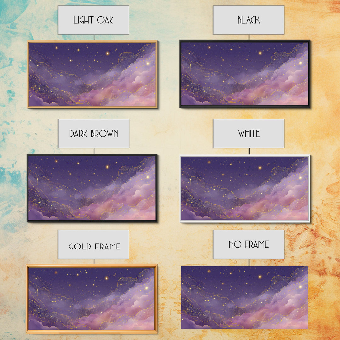 Purple Starry Sky With Gold Constellations Wall Art, Celestial Canvas Print, Mystical Bedroom Decor, Astrology Gift For Her