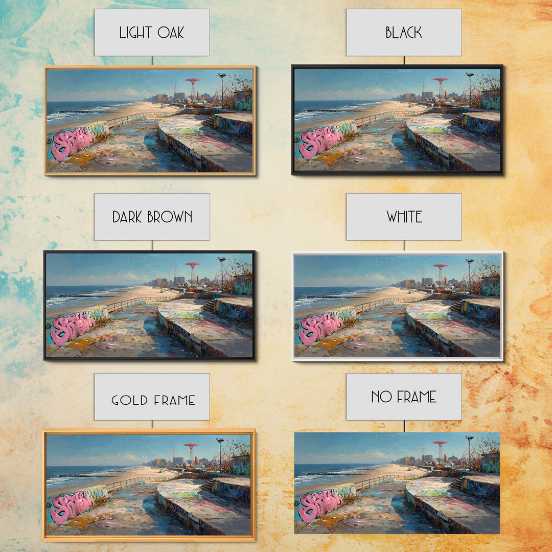 Graffiti Beach Boardwalk Seascape Wall Art, Coney Island Style Travel Poster, Urban Coastal Decor, Ocean City Print, Summer Beach Art