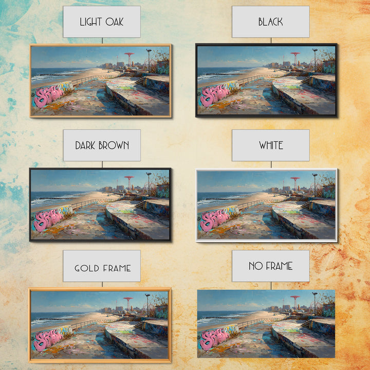 Graffiti Beach Boardwalk Seascape Wall Art, Coney Island Style Travel Poster, Urban Coastal Decor, Ocean City Print, Summer Beach Art