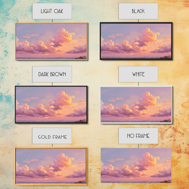 Golden Pink Sunset Clouds Over Mountains Wall Art, Serene Landscape Canvas Print, Living Room Decor, Housewarming Gift For Her