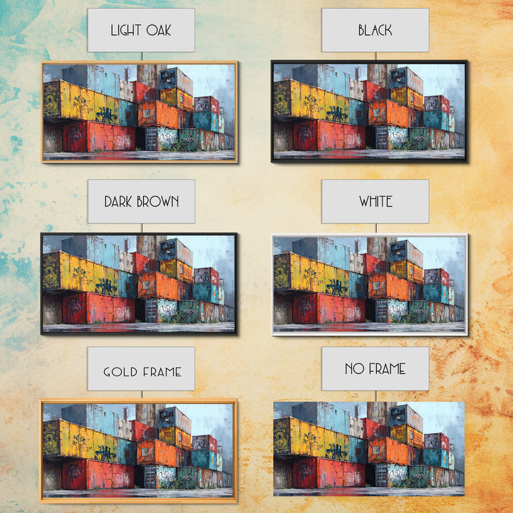 Stacked Graffiti Shipping Containers Wall Art, Urban Industrial Canvas Print, Street Art Decor, Modern Office Wall Decor