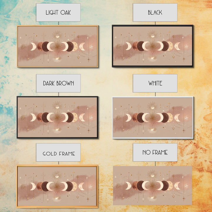Boho Moon Phases And Radiant Sun Wall Art, Celestial Decor, Mystical Stars Print, Neutral Boho Bedroom Gallery Canvas Print