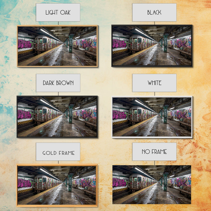Graffiti Subway Train And Gritty Underground Platform Wall Art, Urban Street Art Print, City Decor, Industrial Home Decor