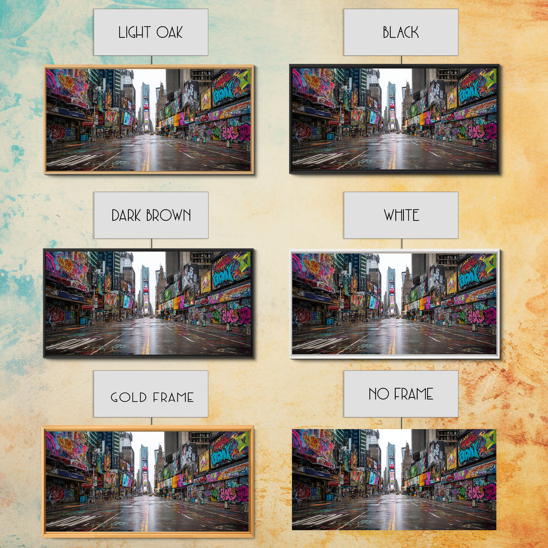 Rainy Neon Graffiti City Street Wall Art, Urban Canvas Print, New York Poster, Street Art Decor, Modern Office Decor, Gift For Him