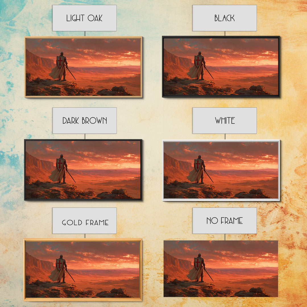 Templar Knight Over Desert Valley Canvas Print, Medieval Fantasy Wall Art, Western Sunset Decor, Man Cave Poster Gift For Him