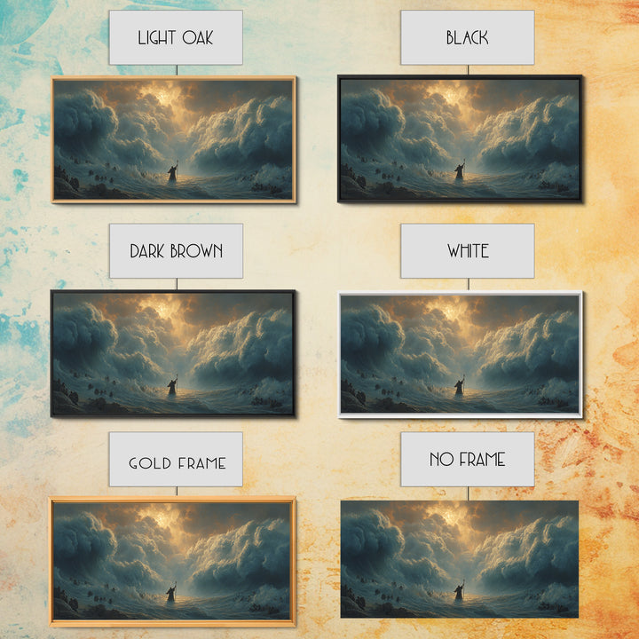Moses Parting The Red Sea Wall Art, Biblical Ocean Storm Painting, Christian Home Decor, Dramatic Faith Gift For Living Room