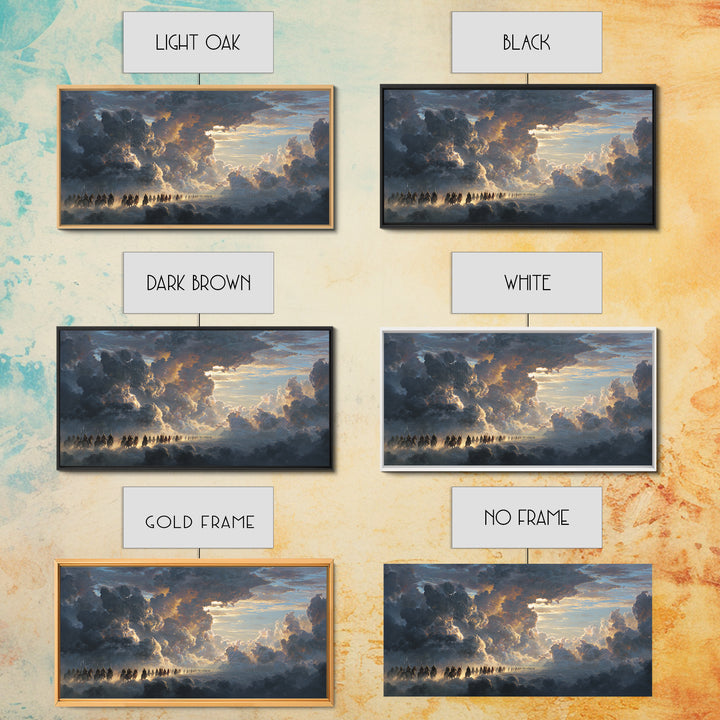 Celestial Riders In Storm Clouds Wall Art, Epic Fantasy Sky Painting, Dramatic Landscape Canvas, Mythological Decor For Office