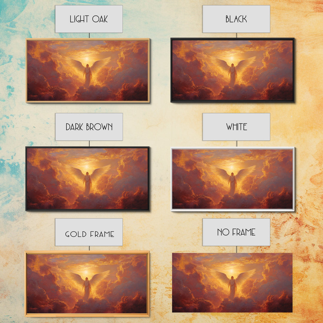 Radiant Angel In Golden Clouds Wall Art, Spiritual Christian Canvas, Celestial Painting, Inspirational Home Decor Gift For Her