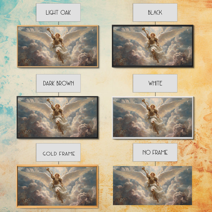 Archangel Trumpet In Stormy Clouds Canvas Print, Christian Wall Art, Religious Fine Art Print For Prayer Room Decor Gift