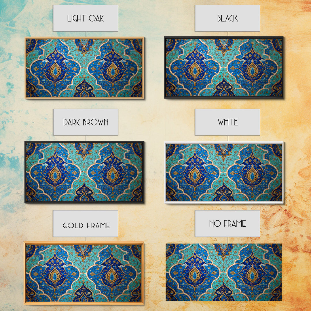 Blue Gold Moroccan Tile Pattern Wall Art, Islamic Home Decor, Boho Wall Decor, Geometric Art, Luxury Statement Artwork Gift