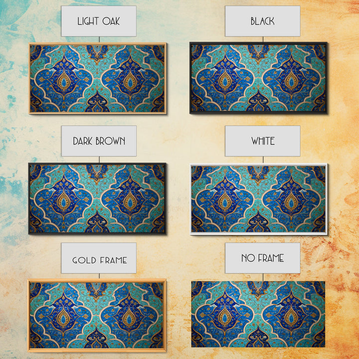 Blue Gold Moroccan Tile Pattern Wall Art, Islamic Home Decor, Boho Wall Decor, Geometric Art, Luxury Statement Artwork Gift