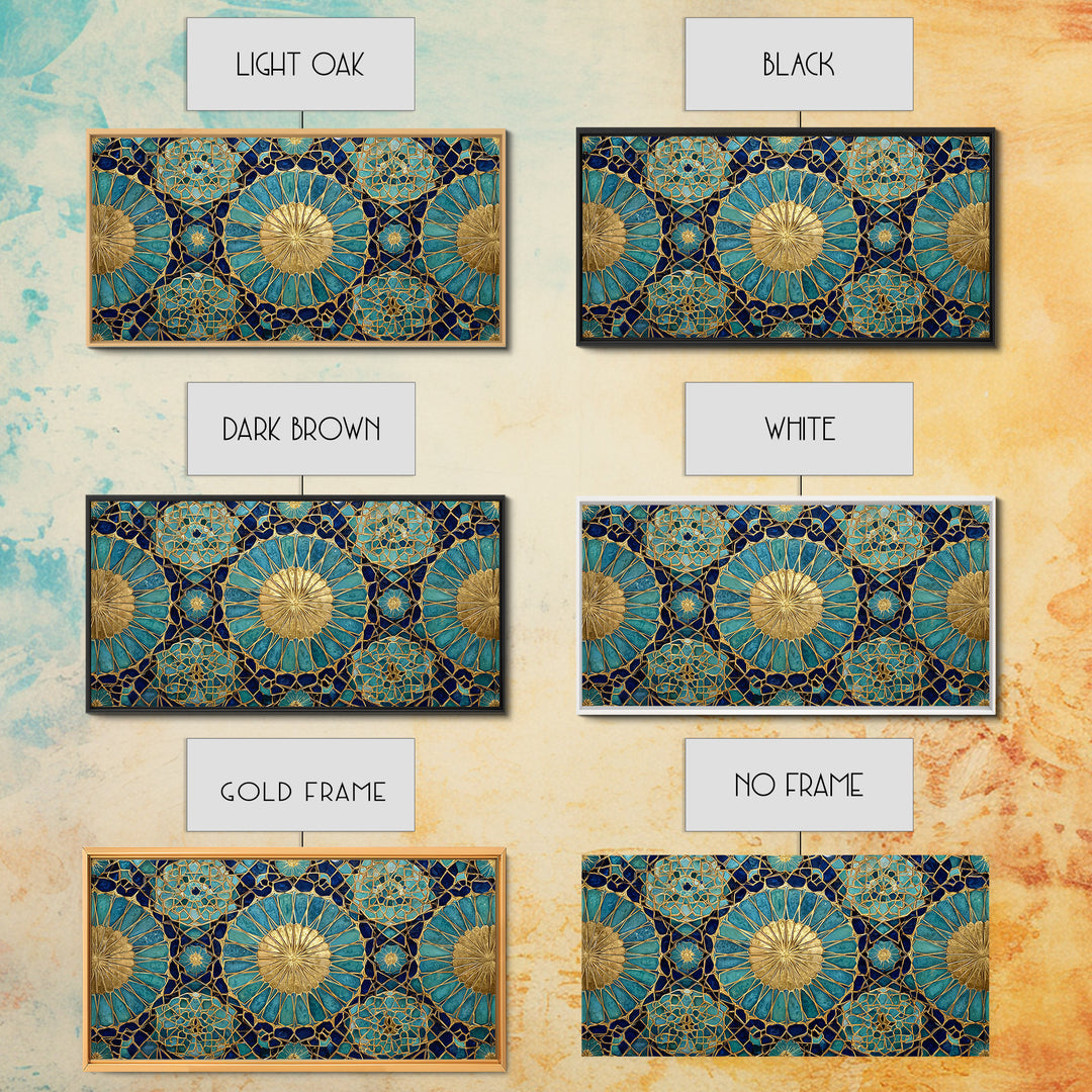 Teal And Gold Islamic Geometric Mosaic Wall Art, Moroccan Decor, Arabic Pattern Art, Spiritual Canvas Print, Luxury Home Decor